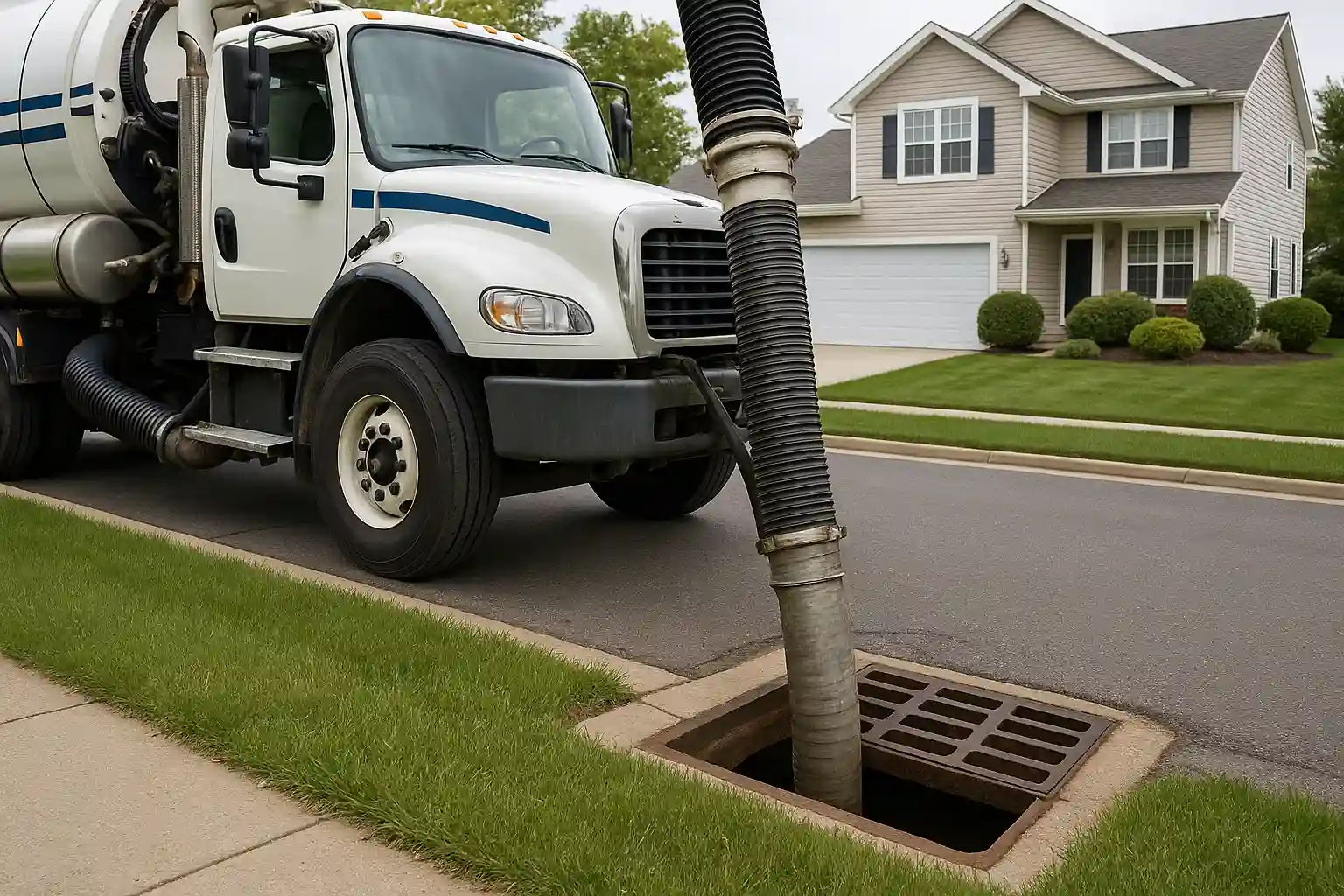 Commercial Vacuum truck cleaning sewer drain