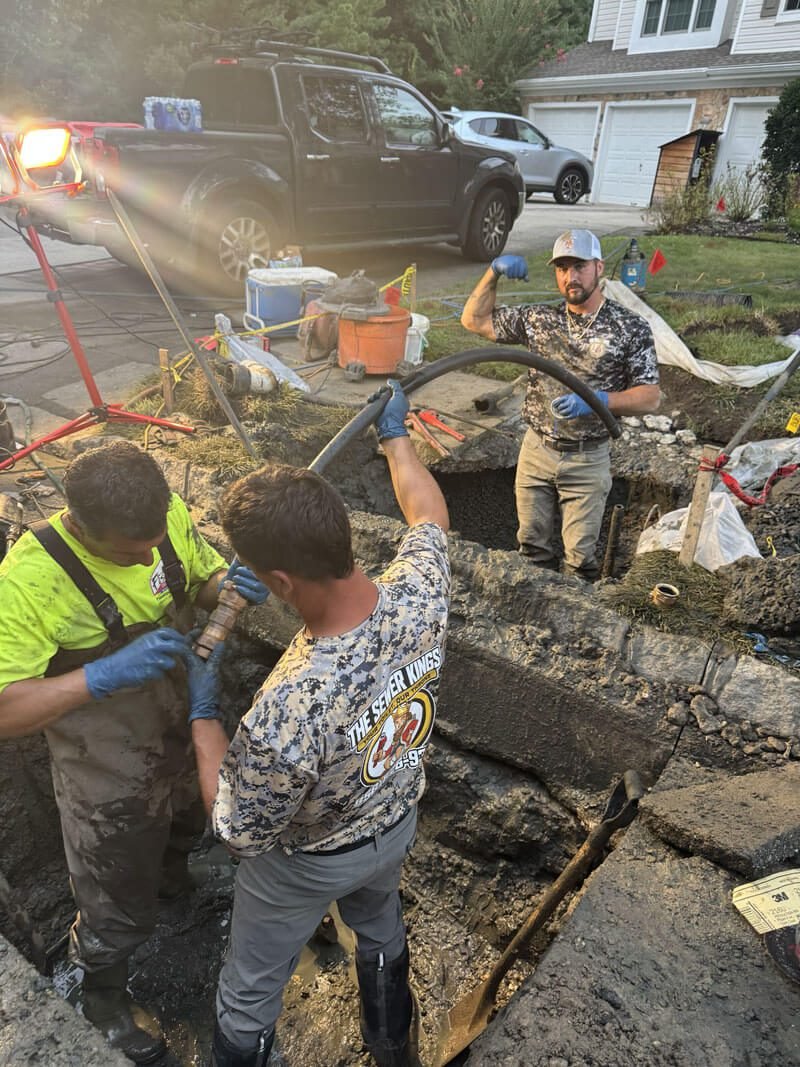 Drain & Sewer Services Sewer repair team working at night