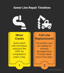 The Truth About How Long It Takes to Fix a Sewer Line diagram showing repair timelines for minor sewer cracks versus full line replacements