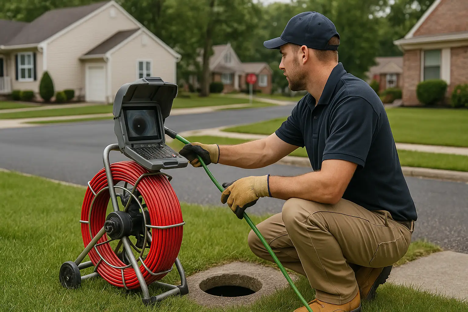 CCTV drain survey camera inspection in Evesham, NJ by The Sewer Kings drainage service team.