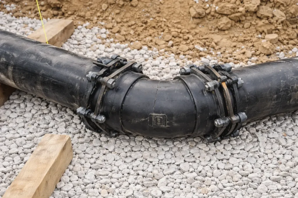 Septic system camera inspection Close-up of septic pipe connection examined during a septic system camera inspection in Evesham, NJ.