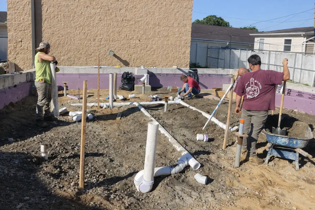 Sewer Line Repair in Lindenwold, NJ Crew installing septic tank baffle piping during a septic system repair at a residential property in Lindenwold, NJ.