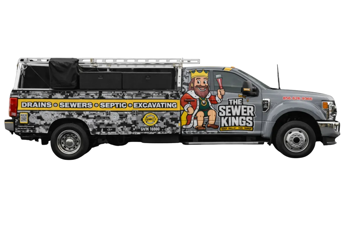 The Sewer Kings branded service truck ready for emergency septic calls in South Jersey