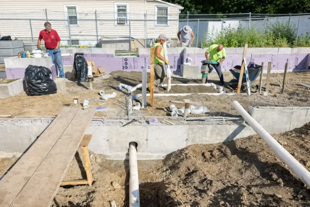 Sewer line repair excavation work being performed at a Stratford, NJ property