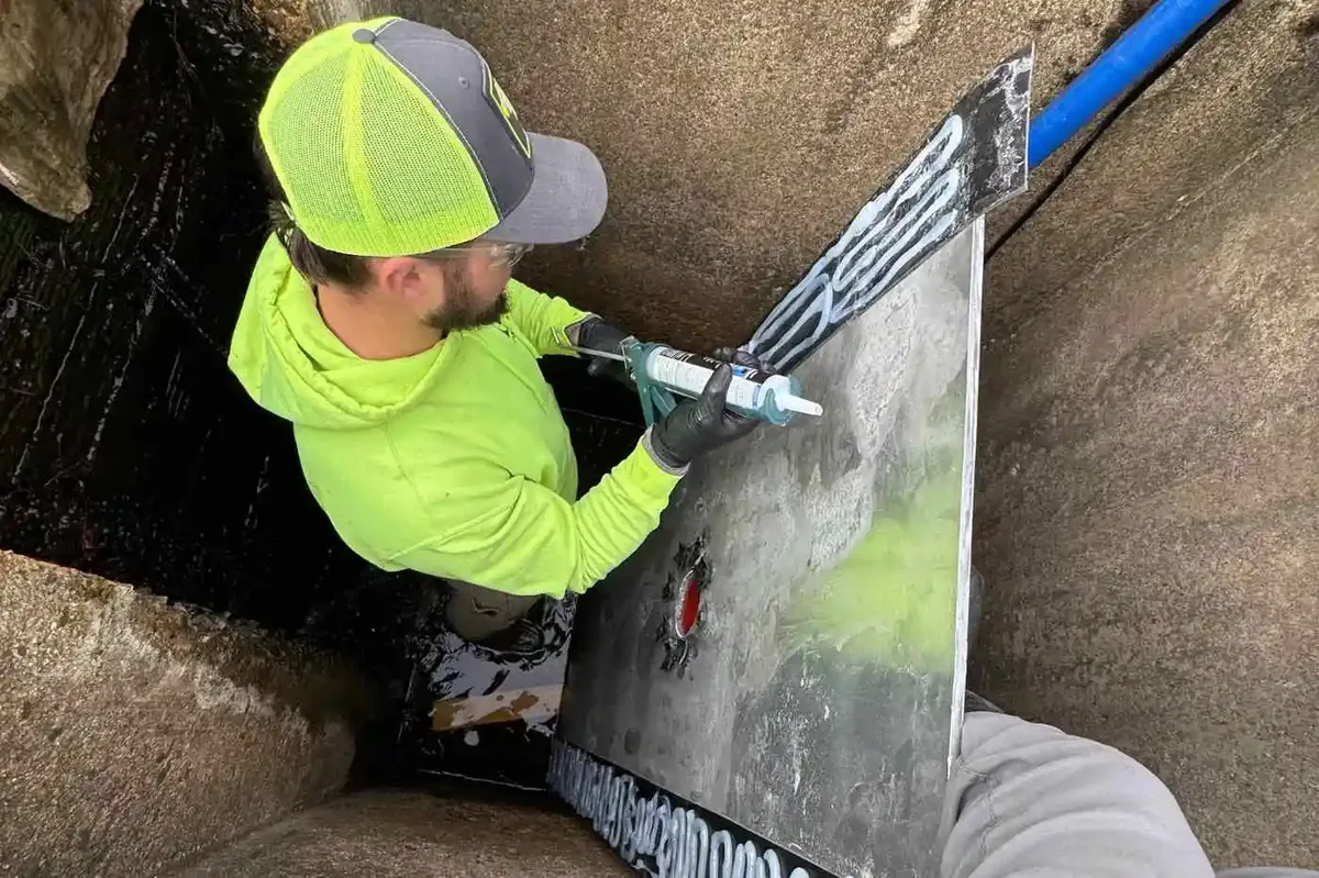 The liner is cut to the exact length and diameter of the damaged section, then saturated with a two-part epoxy resin. It is pulled into the pipe through an existing clean-out. An inflatable bladder presses the liner against the pipe wall. The resin cures with ambient temperature, hot water, steam, or UV light. Curing takes two to six hours.