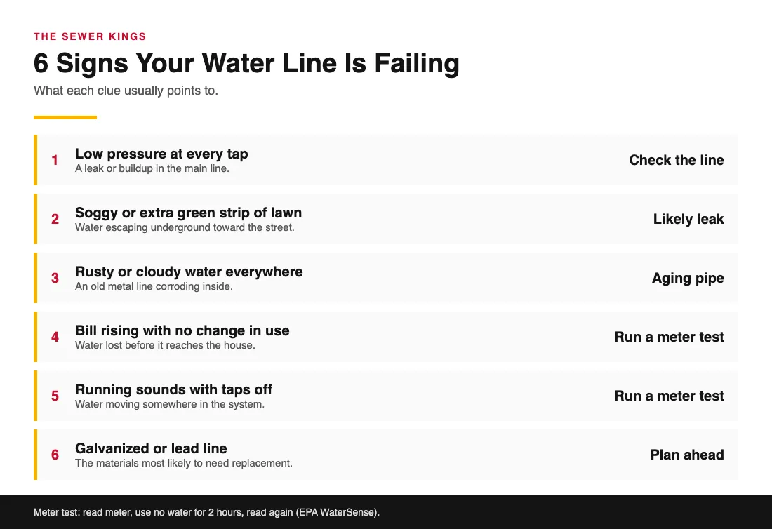 Signs Your Water Line Needs to Be Replaced Chart of six warning signs that a main water line needs replacement