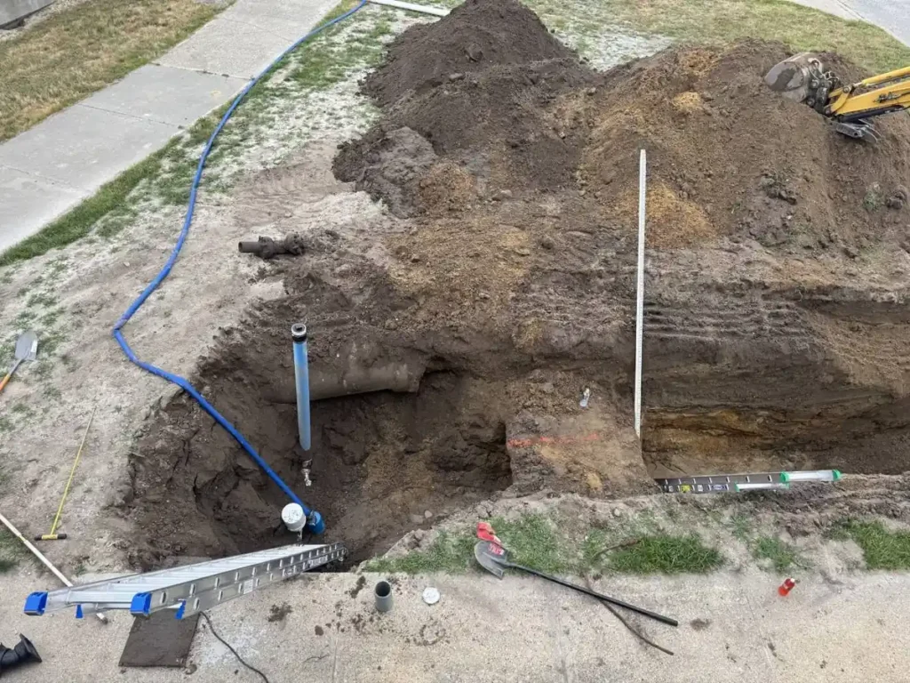 Are Sewer Line Warranties and Service Plans Worth It for Evesham Homeowners? Exposed sewer line in an open excavation at a property in Evesham, NJ